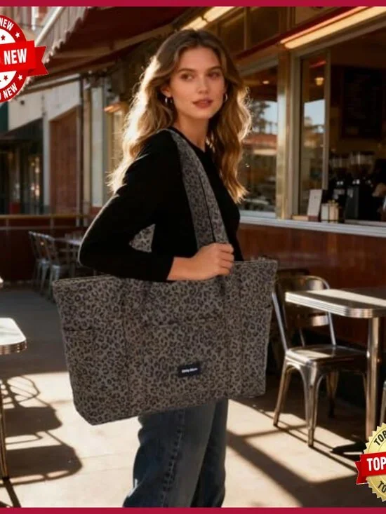 Quilted Tote Bags Set, Lightweight Nylon, Multi-Pocket Design, 16.5x12x5 - Picture 3 of 7